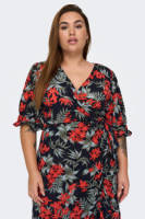 ONLY CARMAKOMA overslagjurk CARPELLA met bladprint zwart/rood/groen