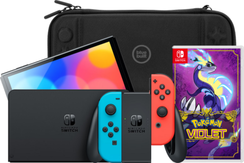 Nintendo Switch OLED Blauw/Rood + Pokémon Violet + Bluebuilt Travel Case