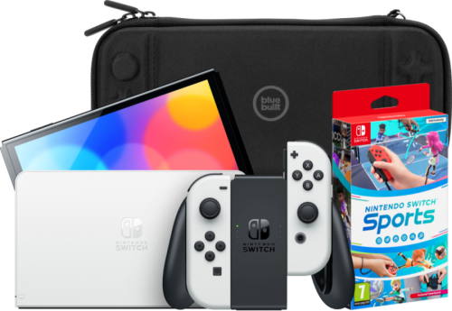 Nintendo Switch OLED Wit + Nintendo Switch Sports + Bluebuilt Travel Case