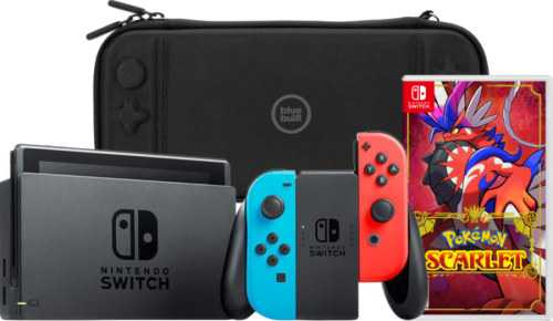 Nintendo Switch Rood/Blauw + Pokemon Scarlet + Bluebuilt Travel Case