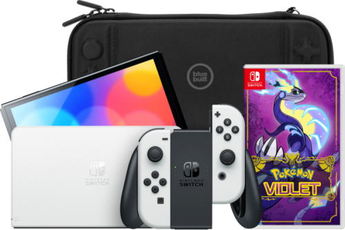 Nintendo Switch OLED Wit + Pokémon Violet + Bluebuilt Travel Case