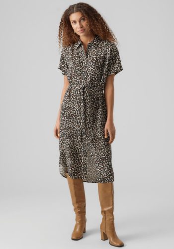 VERO MODA jurk VMBUMPY met panterprint en ceintuur grijs
