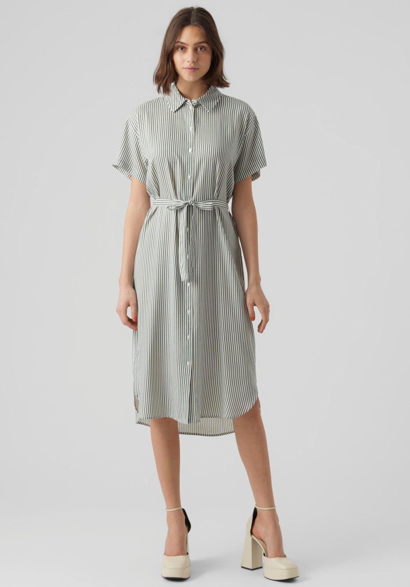 VERO MODA Jurk met overhemdkraag VMBUMPY SS CALF SHIRT DRESS NOOS