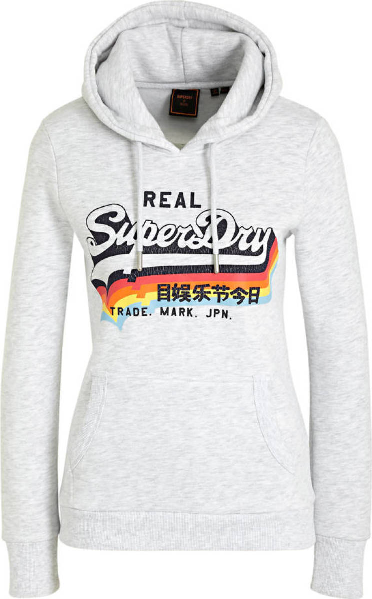 Superdry hoodie met logo lichtgrijs