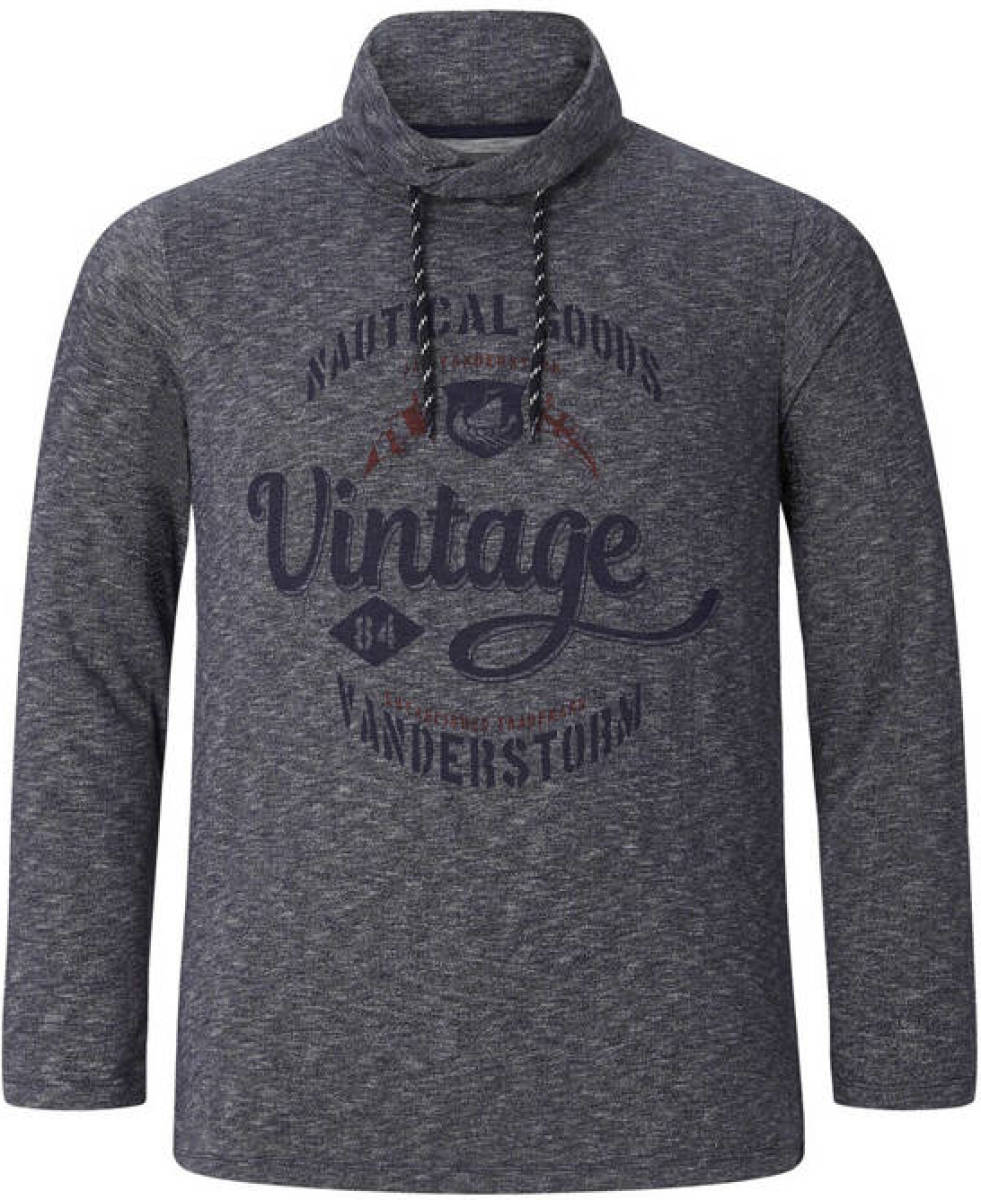Jan Vanderstorm regular fit sweater Plus Size Hagen met printopdruk donkerblauw