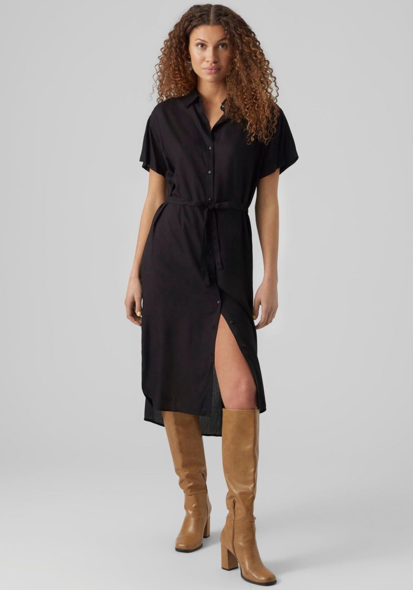 VERO MODA Jurk met overhemdkraag VMBUMPY SS CALF SHIRT DRESS NOOS