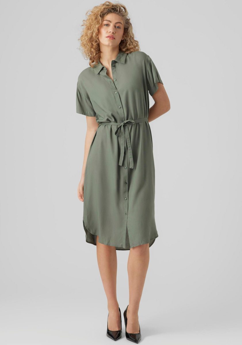 VERO MODA Jurk met overhemdkraag VMBUMPY SS CALF SHIRT DRESS NOOS