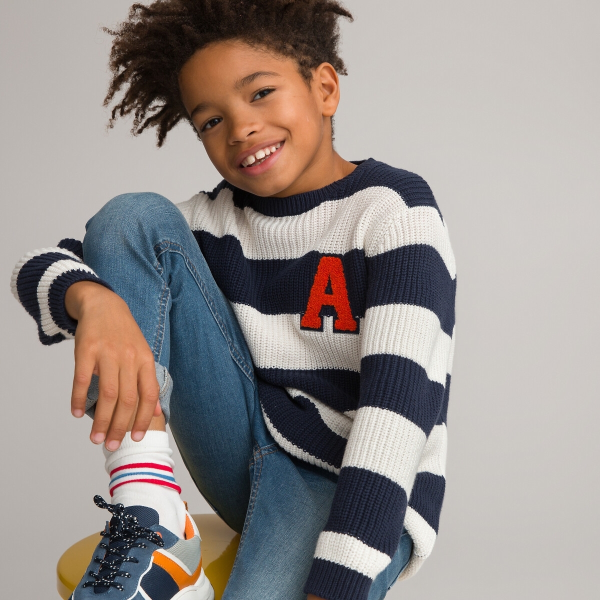 La Redoute Collections Gestreepte trui met ronde hals in grof tricot