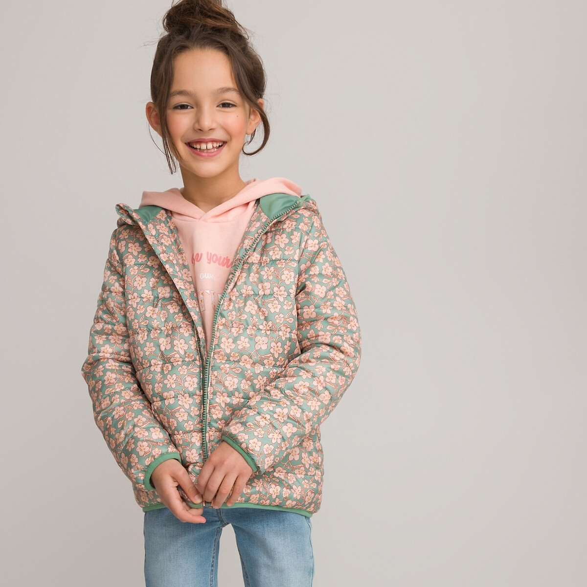 La Redoute Collections Lichte donsjas met kap, bloemenprint