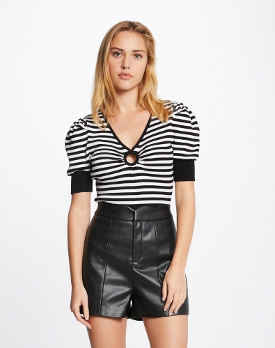 Morgan gestreepte ribgebreide top zwart/ wit