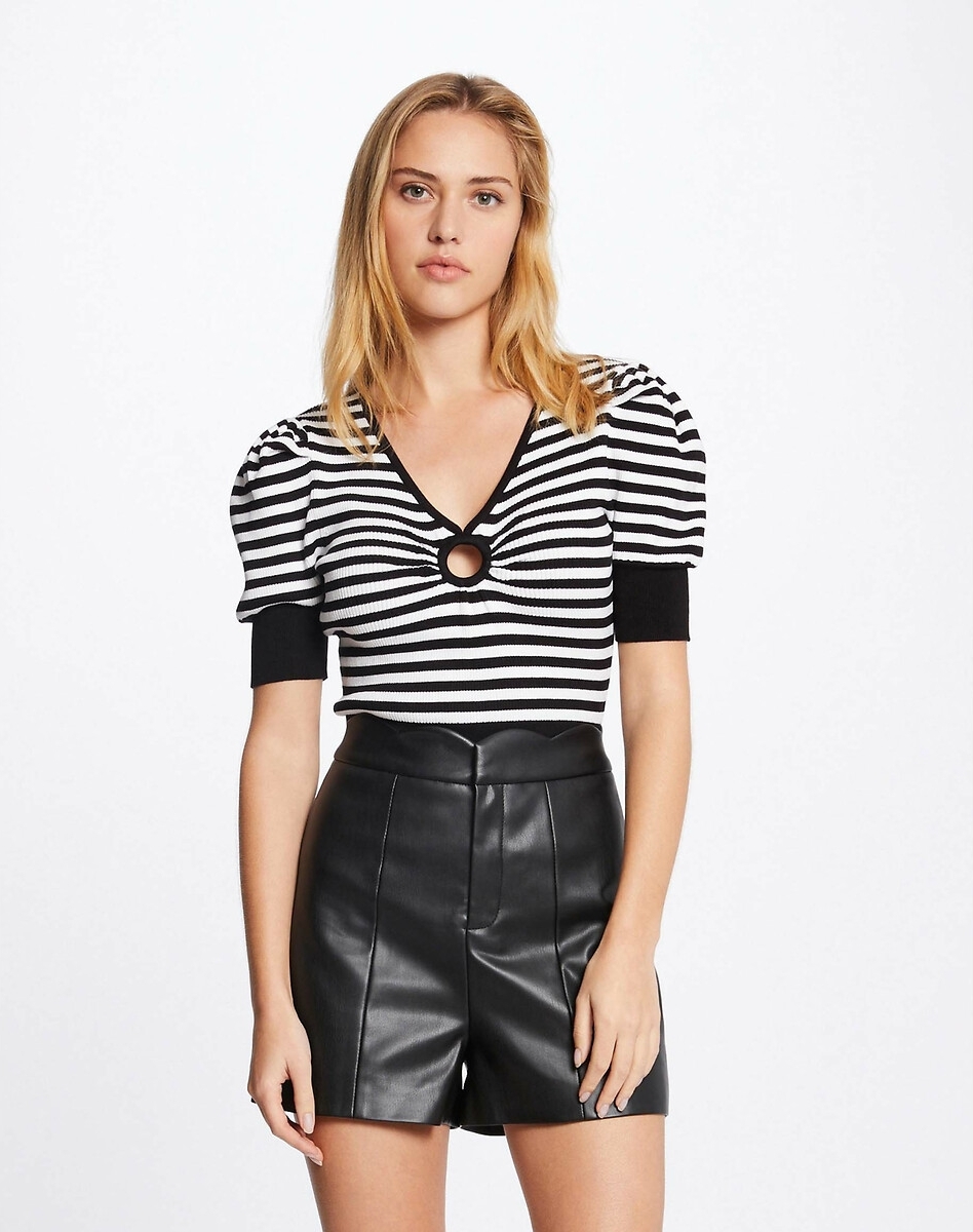 Morgan gestreepte ribgebreide top zwart/ wit