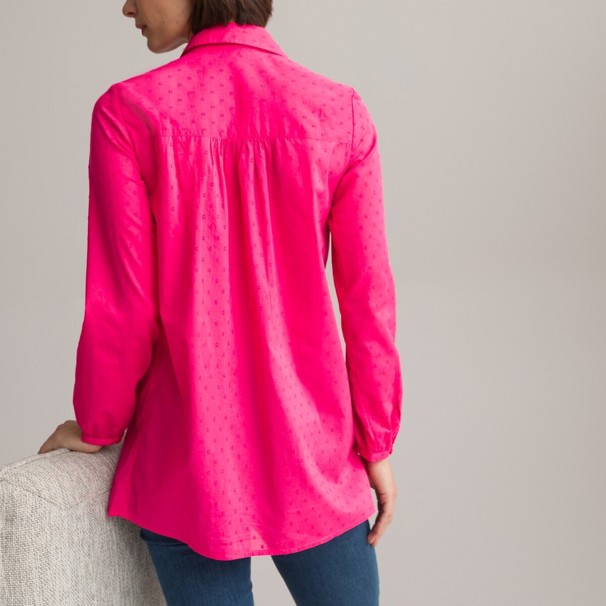 Anne Weyburn Blouse met nopjes in zuiver bio katoen, lange mouwen