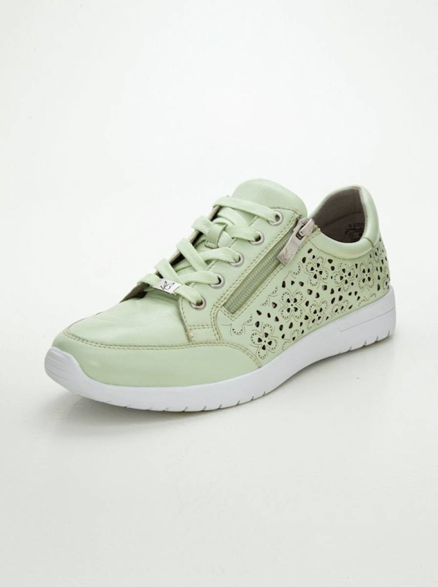 Sneaker met zomerse bloemenperforatie Caprice Lichtgroen