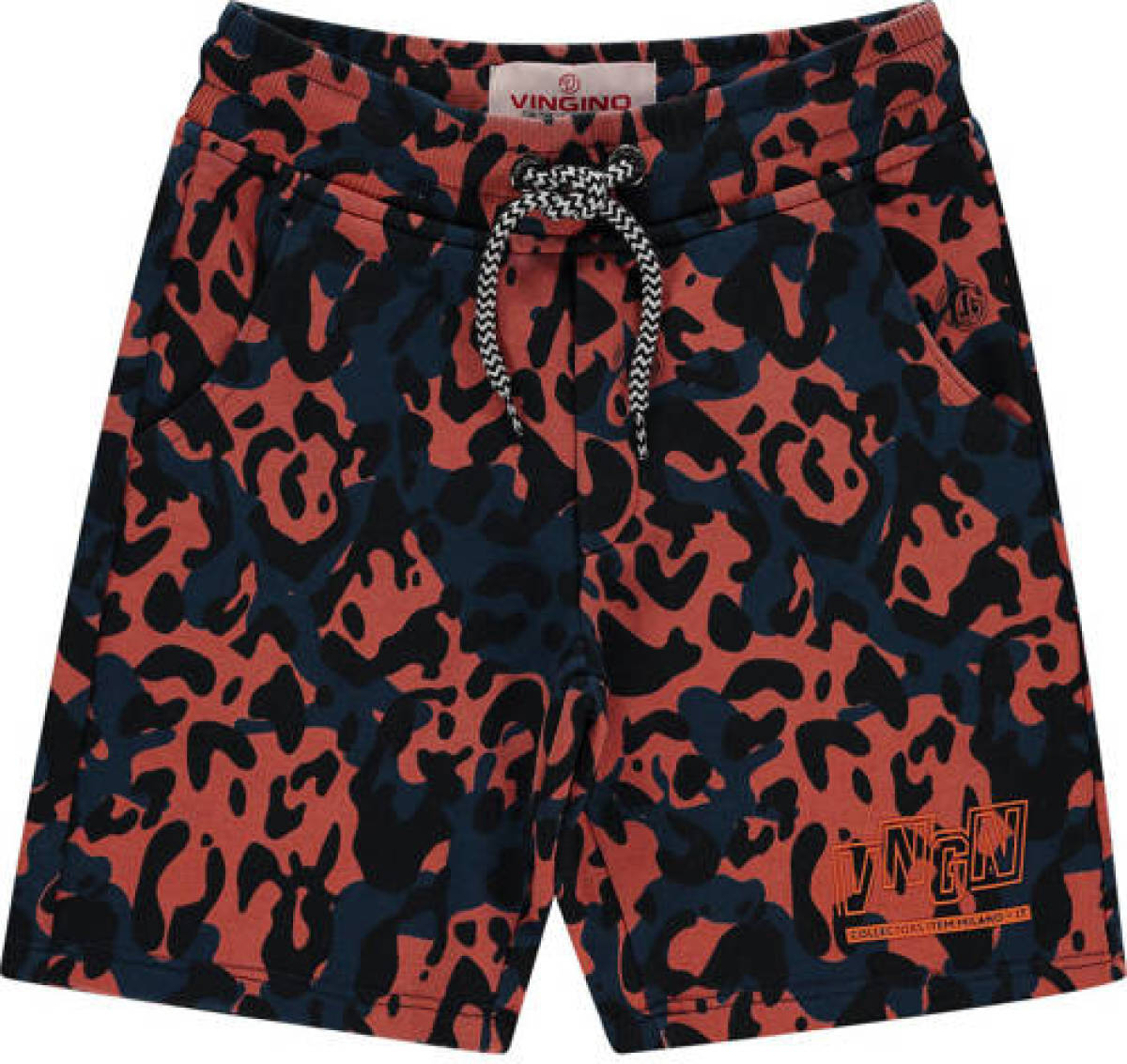 Vingino short met panterprint donkerblauw/rood/zwart
