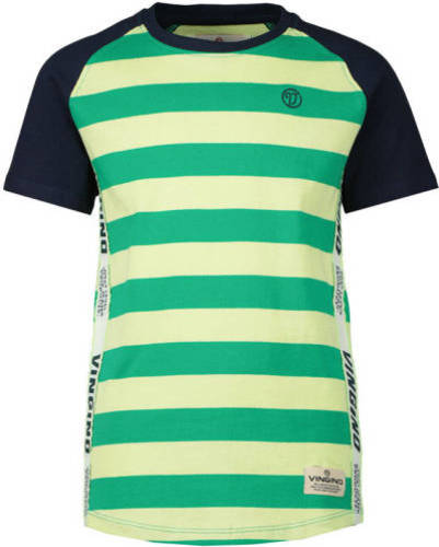 Vingino gestreept T-shirt groen/geel/donkerblauw
