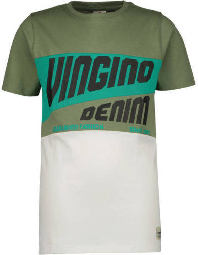 Vingino T-shirt met logo kaki/wit