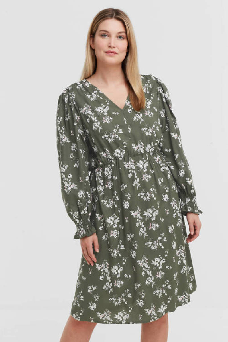 Miljuschka by Wehkamp midijurk met bloemenprint olijfgroen