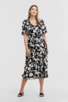 Miljuschka by Wehkamp midijurk met bloemenprint zwart/wit