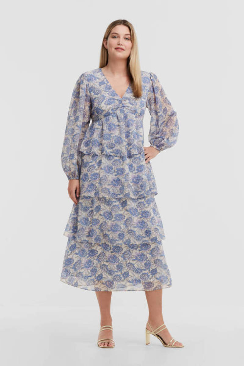 Miljuschka by Wehkamp midijurk met bloemenprint blauw