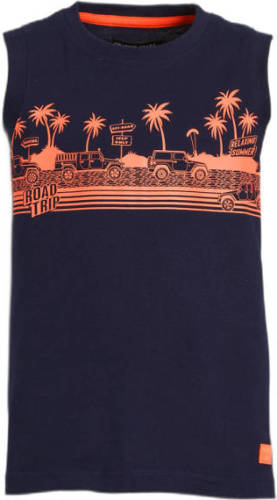 Orange Stars T-shirt Maurice met printopdruk donkerblauw