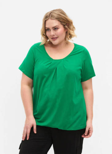 Zizzi top VPOLLY met plooien groen