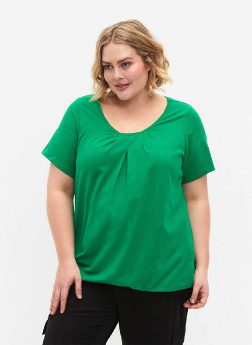 Zizzi top VPOLLY met plooien groen
