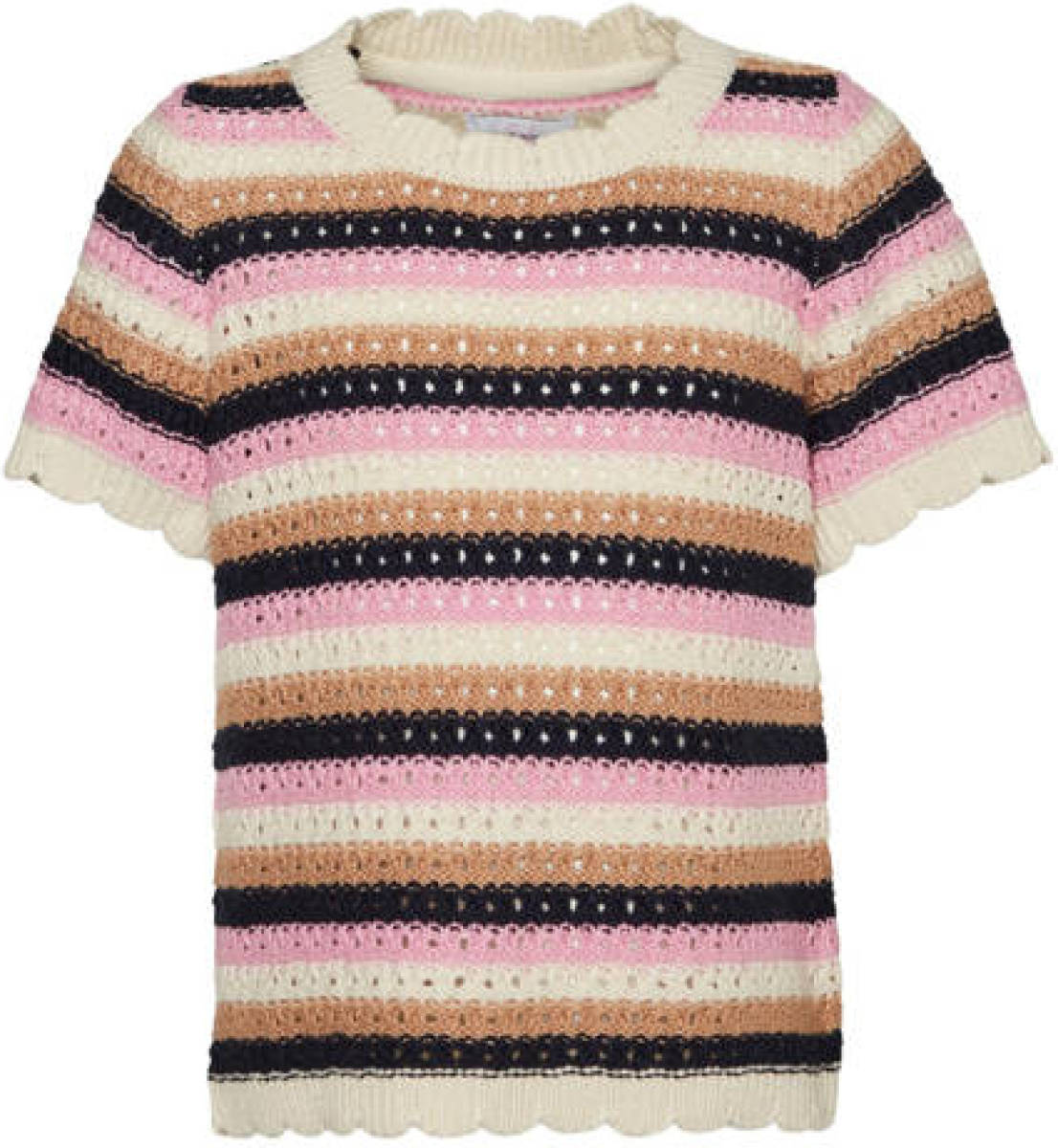 VERO MODA GIRL gestreepte gehaakte top VMSHAJI ecru/beige/roze