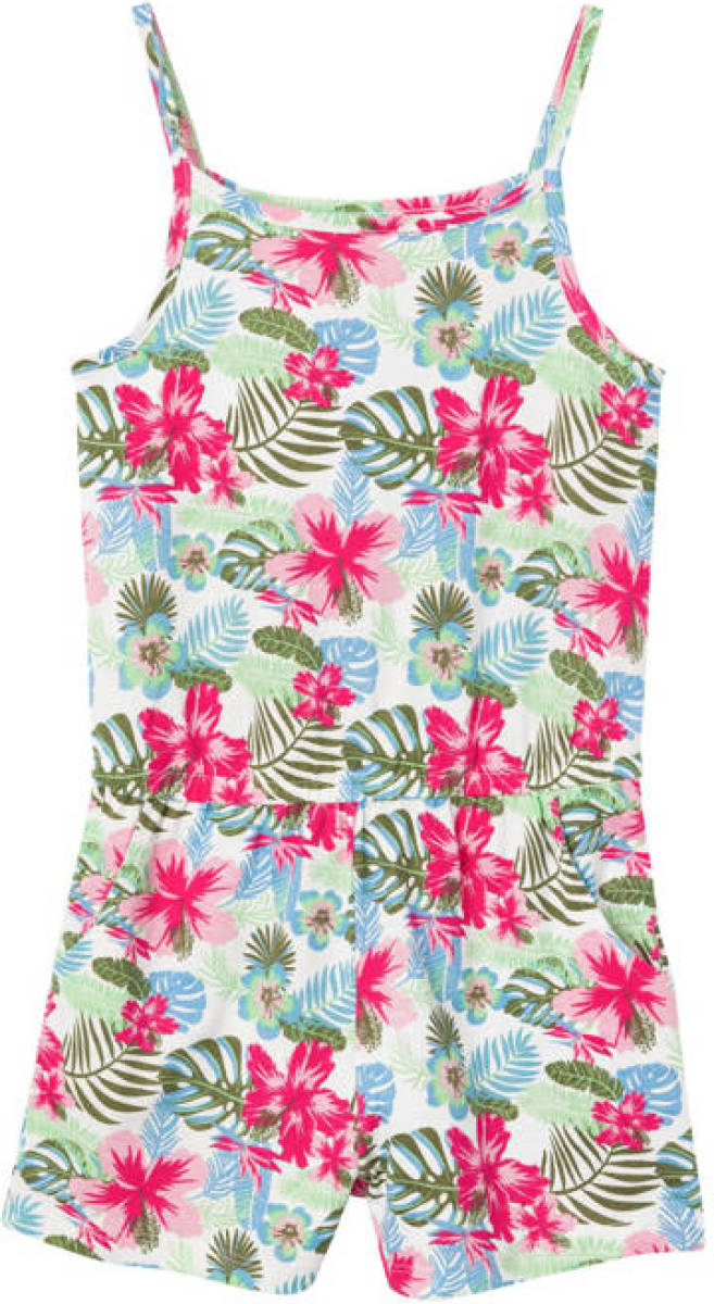 NAME IT KIDS gebloemde jumpsuit NKFVIGGA wit/fuchsia/groen