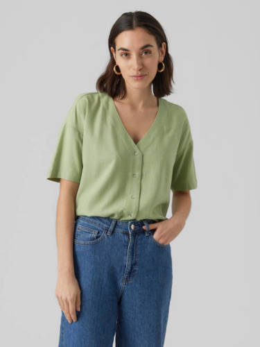 VERO MODA geweven blouse VMJESMILO met linnen lichtgroen