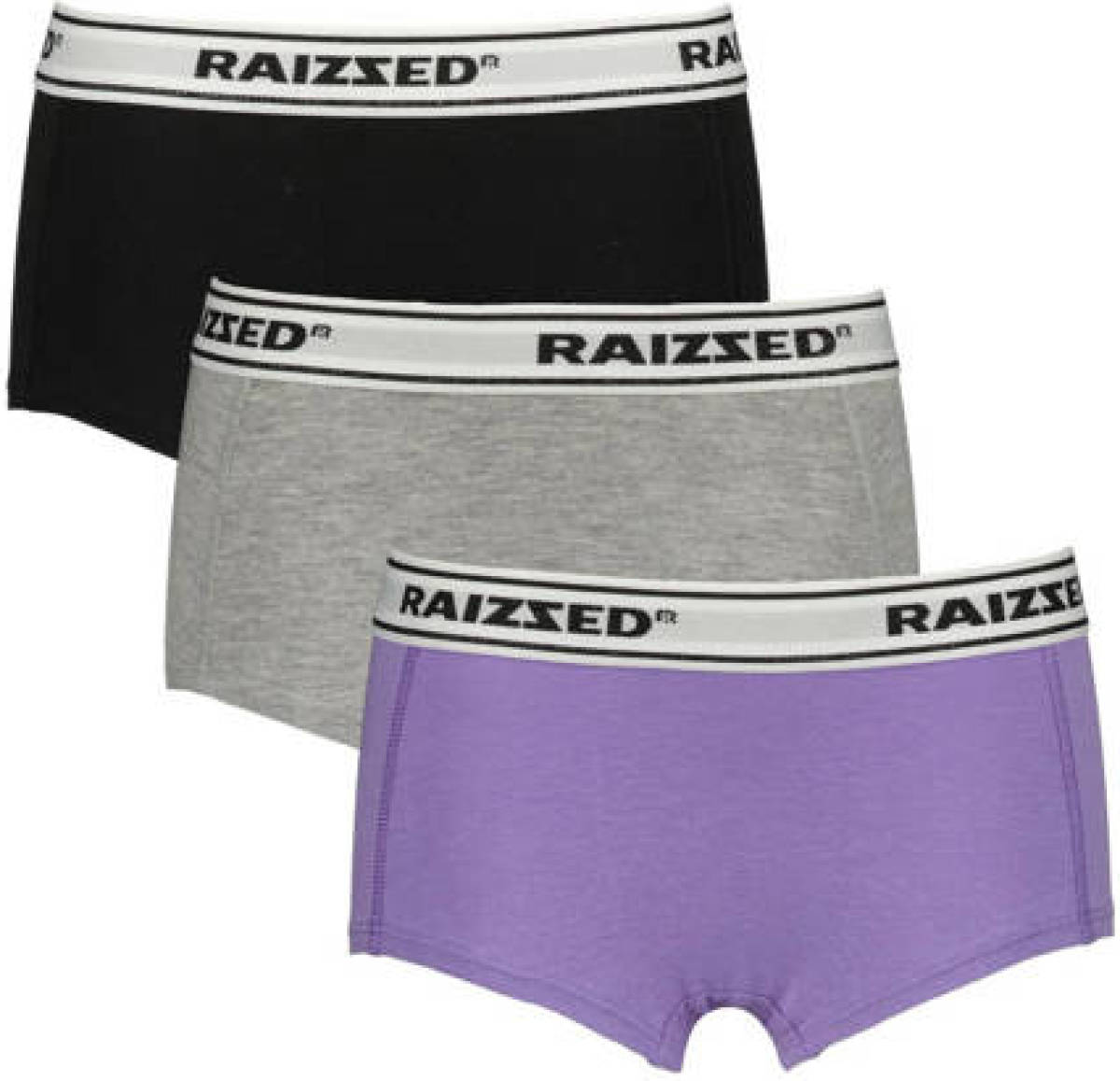 Raizzed short Nora - set van 3 zwart/grijs melange/lila