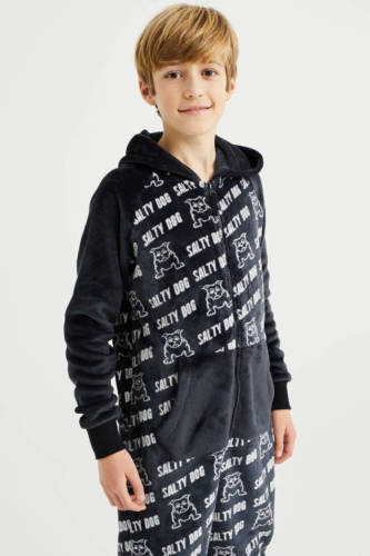 WE Fashion Salty Dog onesie met all over print zwart/wit