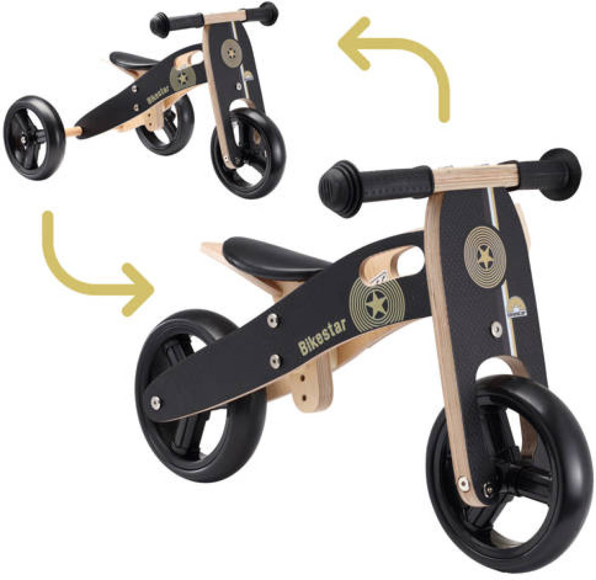Bikestar mini loopfiets 2 in 1, hout, zwart