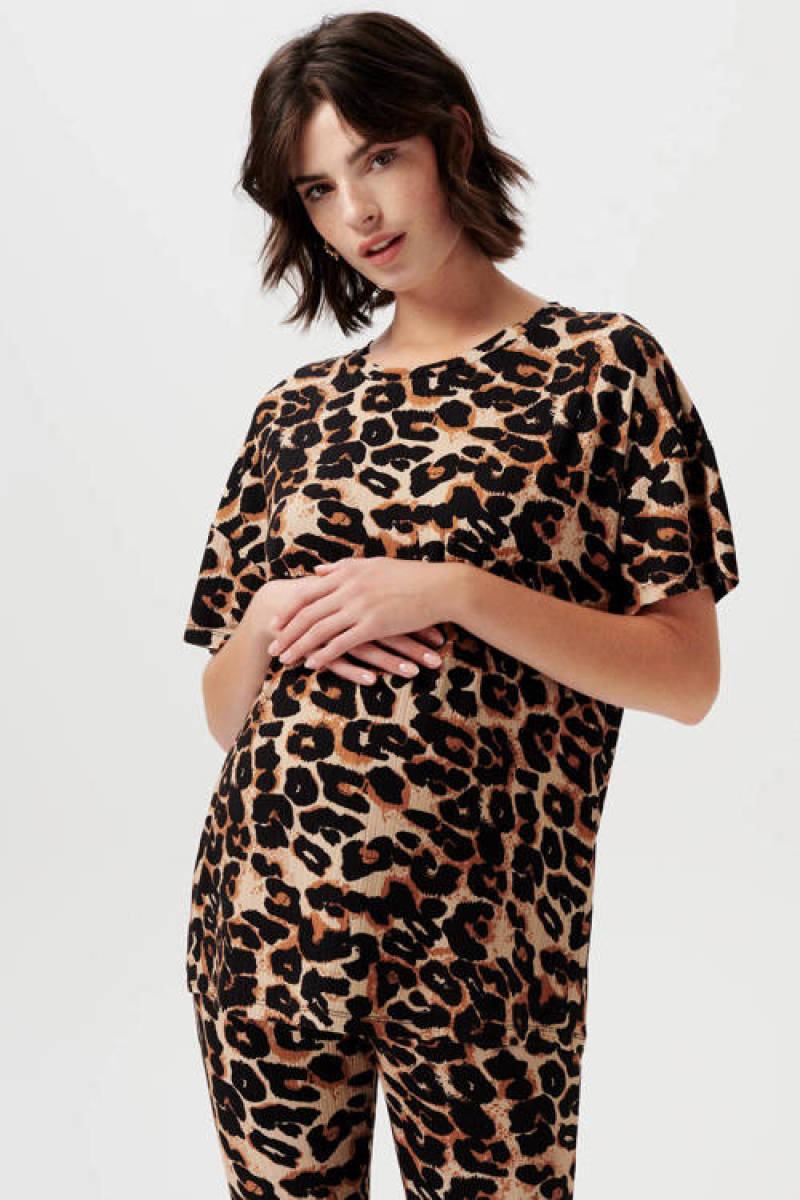 Supermom zwangerschapsshirt Gotha met panterprint bruin/zwart