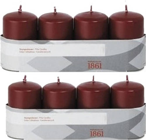 Trend Candles 8x Bordeaux Cilinderkaarsen/stompkaarsen 5 X 8 Cm 18 Branduren - Stompkaarsen