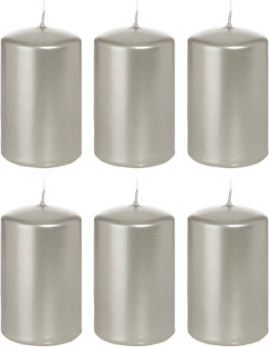 Trend Candles 6x Zilveren Cilinderkaarsen/stompkaarsen 5 X 8 Cm 18 Branduren - Stompkaarsen