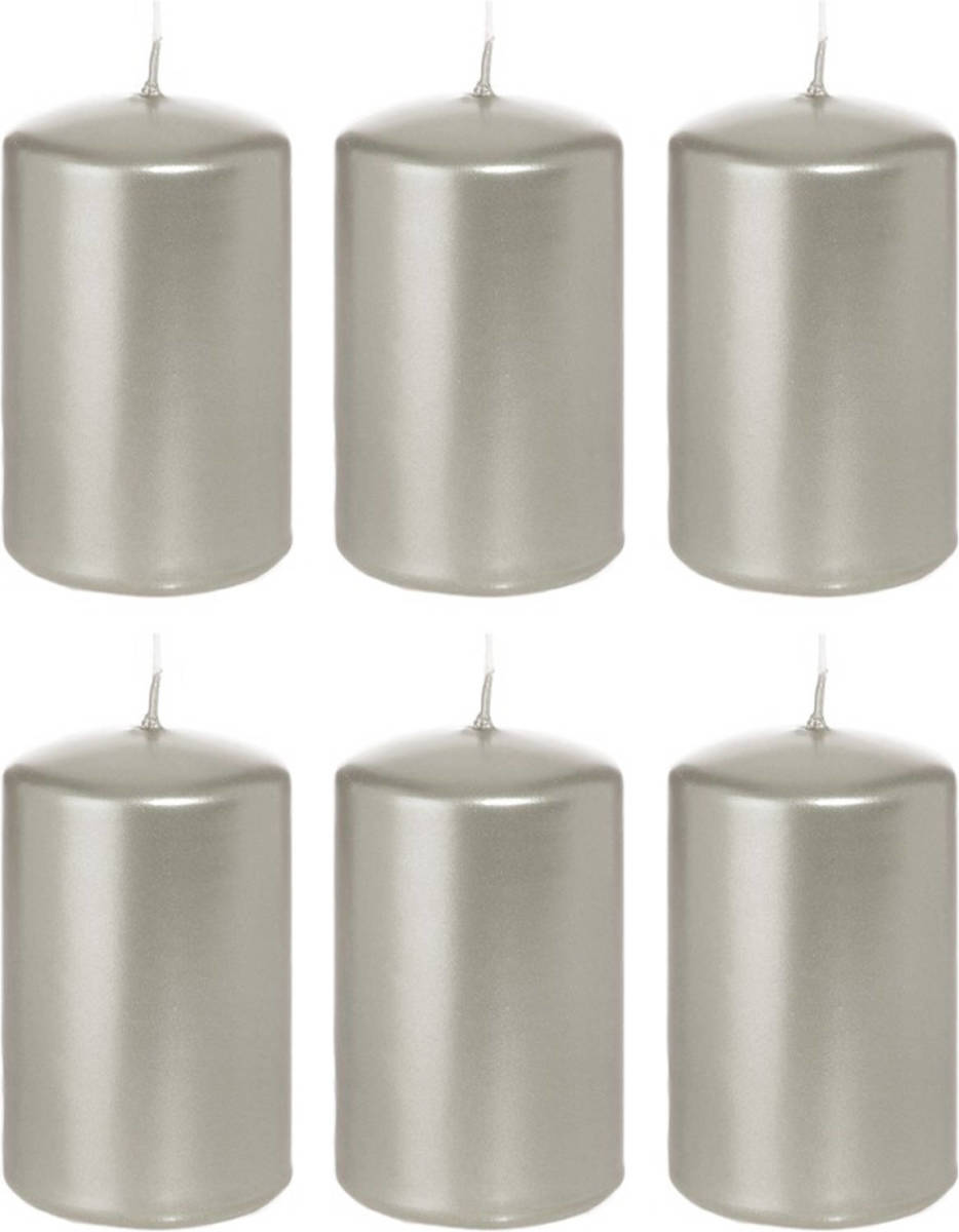 Trend Candles 6x Zilveren Cilinderkaarsen/stompkaarsen 5 X 8 Cm 18 Branduren - Stompkaarsen