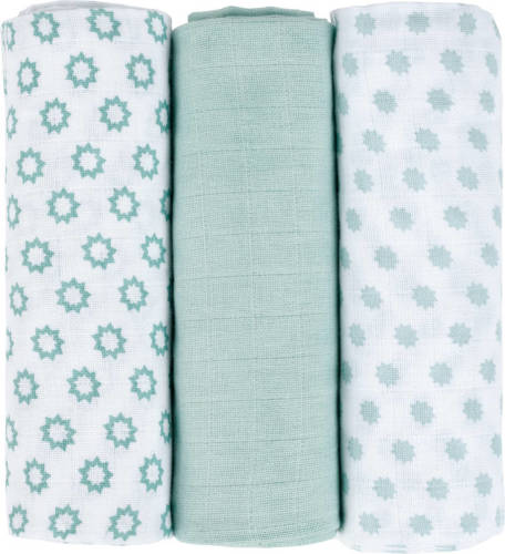 Lassig Swaddle & Burp Doek / Luier 3 Stuks 85x85cm Stars Licht Mint