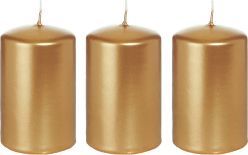 Trend Candles 3x Gouden Cilinderkaarsen/stompkaarsen 5 X 8 Cm 18 Branduren - Stompkaarsen