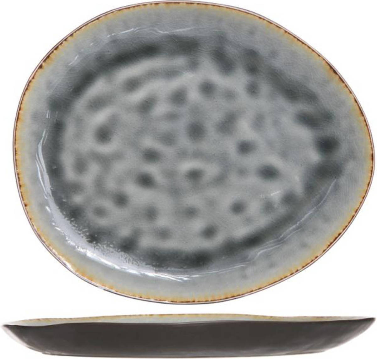 Cosy & Trendy Plat Bord Ovaal - 27 X 23 Cm - Blauw/grijs