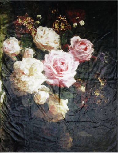 Clayre & Eef Plaid 130x170 Cm Zwart Roze Polyester Rechthoek Bloemen Deken Kleed Dekentje Zwart Deken Kleed