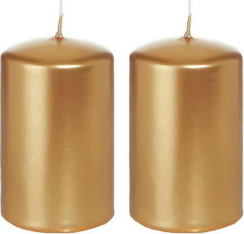 Trend Candles 2x Gouden Cilinderkaarsen/stompkaarsen 5 X 8 Cm 18 Branduren - Stompkaarsen