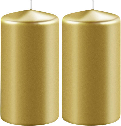 Enlightening Candles 2x Metallic Gouden Cilinderkaarsen/stompkaarsen 6 X 8 Cm 27 Branduren - Stompkaarsen