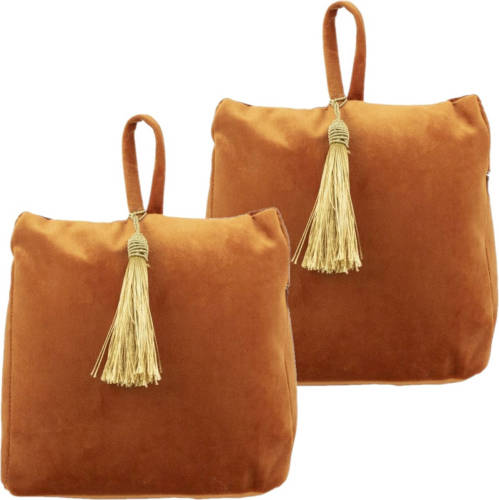 Shoppartners 2x Stuks Fluwelen Deurstoppers 18 Cm Oranje - Deurstoppers