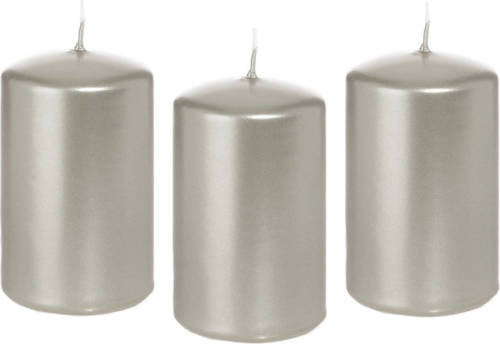 Trend Candles 8x Zilveren Cilinderkaars/stompkaars 5 X 8 Cm 18 Branduren - Stompkaarsen