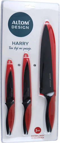 Altom Design Harry 3 Delige Messenset Met Hoes Zwart / Rood - Inclusief Beschermhoezen