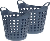 Bell Set Van 2x Stuks Flexibele Wasmanden Rond Blauw Met Gaten 26 Liter - Wasmanden
