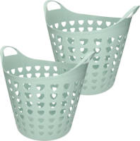 Bell Set Van 2x Stuks Flexibele Wasmanden Rond Groen Met Gaten 26 Liter - Wasmanden