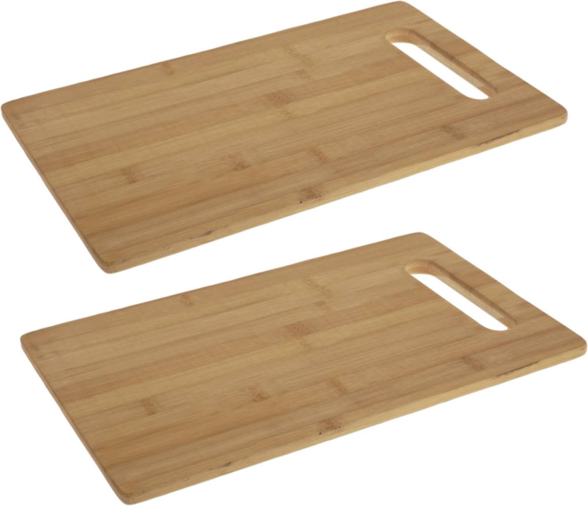 Excellent Houseware 2x Stuks Snijplank Bamboe Hout Rechthoek Met Handvat 36 Cm - Snijplanken