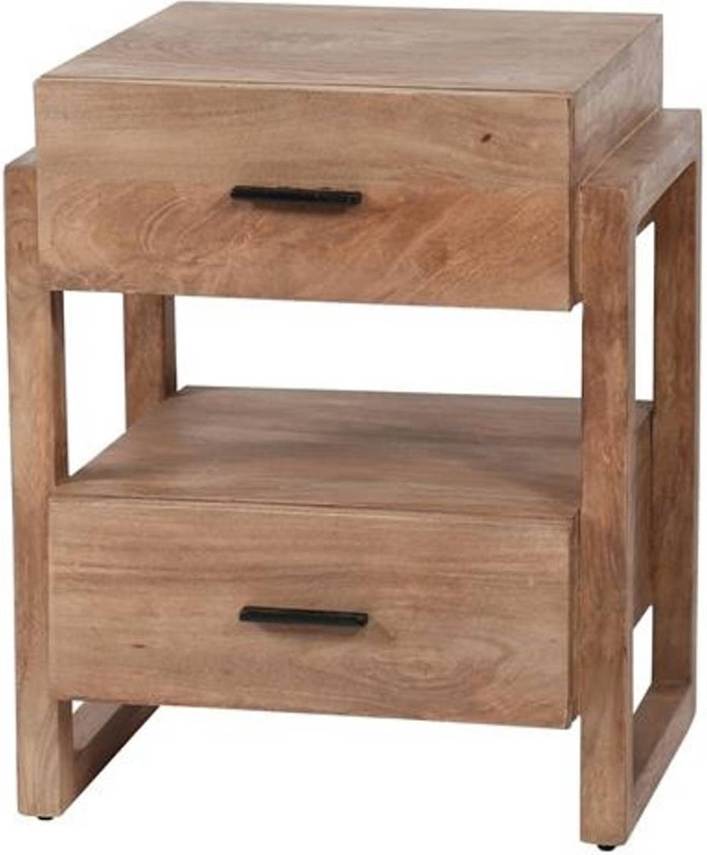 Dimehouse Industriële Nachtkastje 55x45x40 Cm Kobi 2 Lades Mangohout