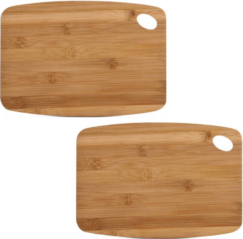 Zeller 2x Rechthoekige Bamboe Houten Snijplanken Met Oog 26 Cm - Snijplanken